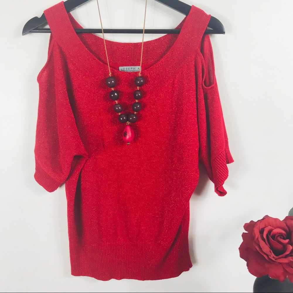 Joseph A Small Shiny Red Cold Shoulder Swe…